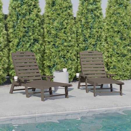 Flash Furniture Brown Adjustable Chaise Lounger with Cupholder, 2PK 2-LE-HMP-2017-414-BR-GG
